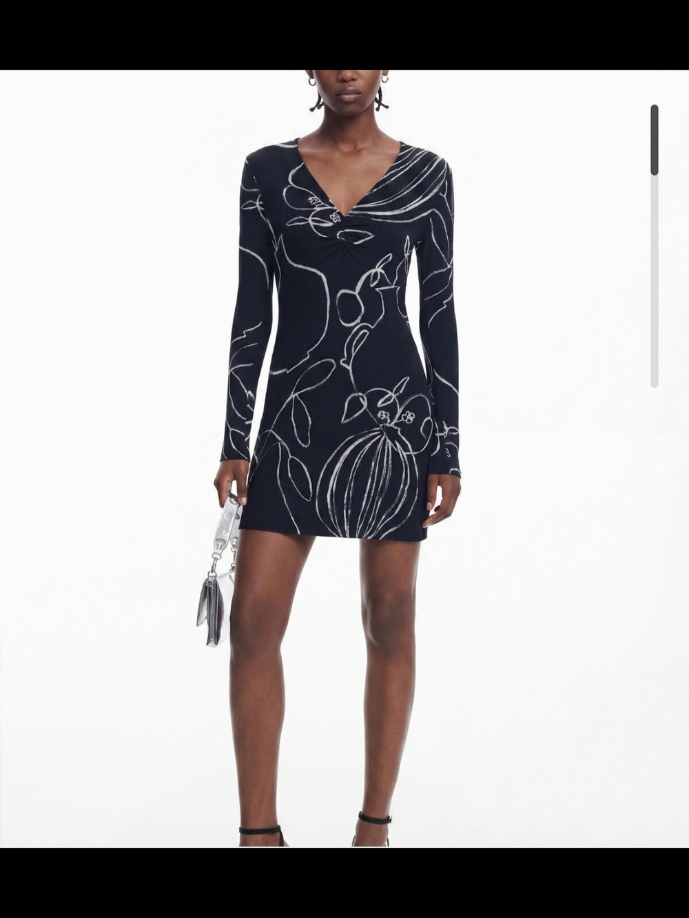 Desigual Black Mini Dress with White Floral Sketch Print